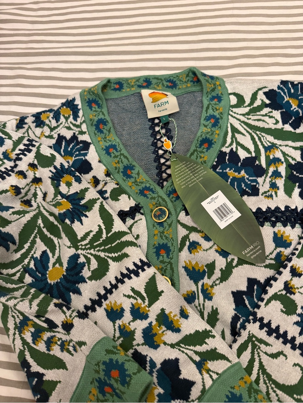 FARM Rio Green Multi-Pattern Floral-Trim Cardigan - Picture 2 of 3